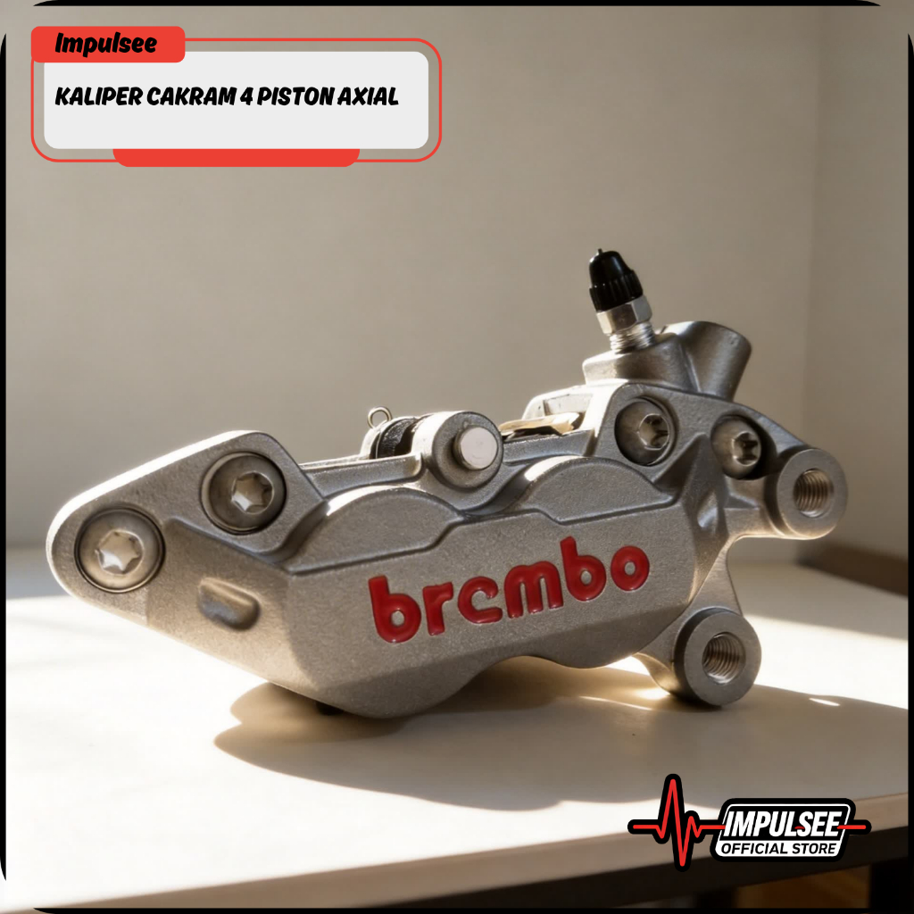 Kaliper 4P Kanan/Kiri Kaliper 4 Piston Axial BREMBO Hitam & Grey Kaliper Rem Cakram