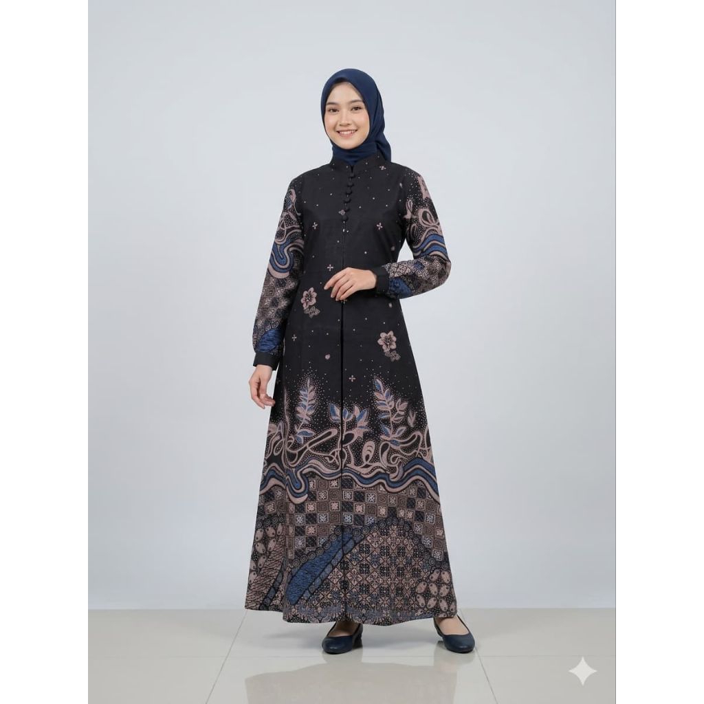 GAMIS BATIK WANITA BAHAN DOBBY MODEL BUKA DEPAN LAPISAN KATUN TOYOBO DAN TRIKODE WAFFLE JEPANG JAHIT