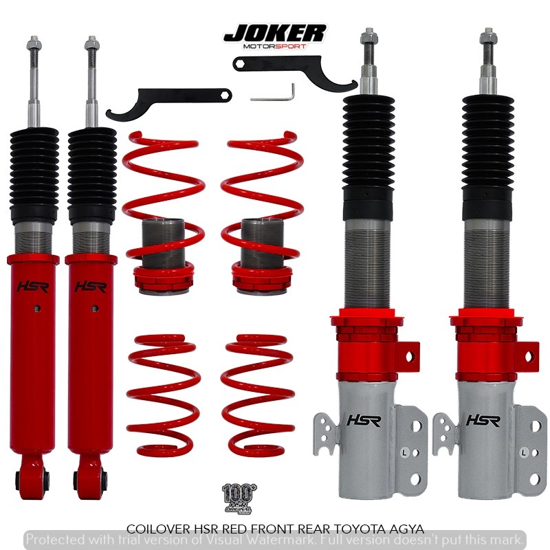 COILOVER HSR RED FRONT REAR TOYOTA AGYA(GRATIS PEMASANGAN)