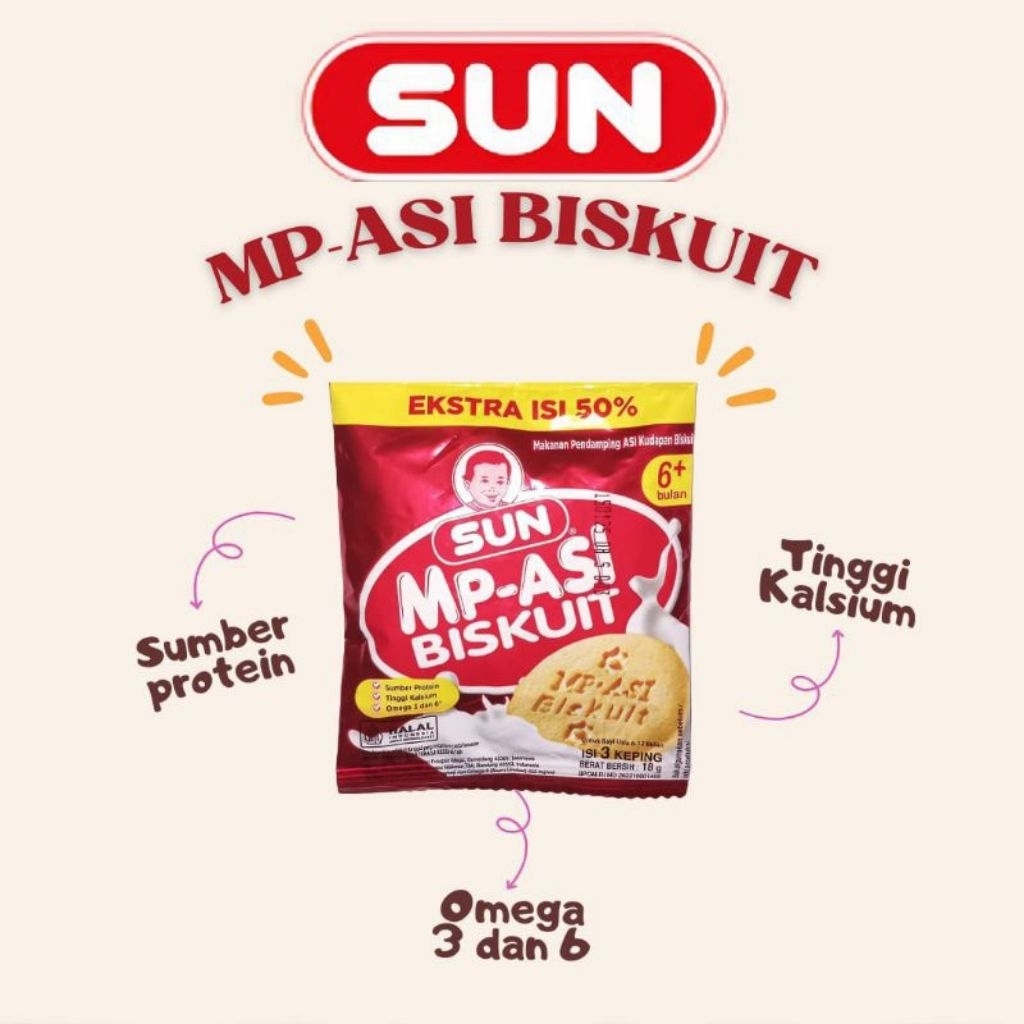 10 Sachet Biskuit SUN MP-ASI Renceng 18gr - Tinggi Kalsium, Zat Besi, Omega 3 & 6