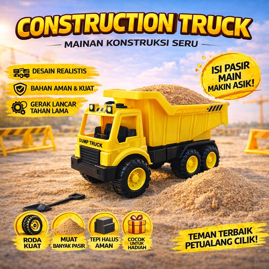 Mainan Truk Dump Truck Anak Konstruksi Pasir Roda Besar Plastik Aman Tebal Edukasi Anak Hadiah Terba