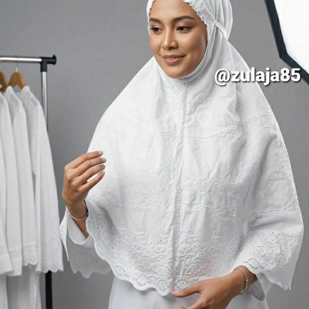 Bergo Haji Instan Katun Paris XL / Kerudung Haji Paris Bordir / Bergo Padang