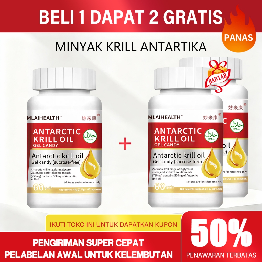 [Beli 2 gratis 1] Minyak Ikan Krill Norwegia Baru dengan Astaxanthin untuk Dewasa Segala Usia, Suple