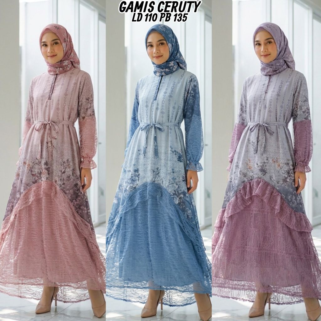 GAMIS CERUTY BRUKAT TERBARU || GAMIS CERUTY BUNGA DENGAN BRUKAT || GAMIS CERUTY PREMIUM