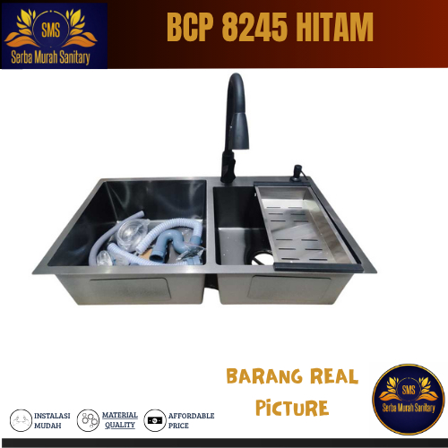 Kichen sink 2 lubang 8245 hitam + bak cuci piring hitam 8245