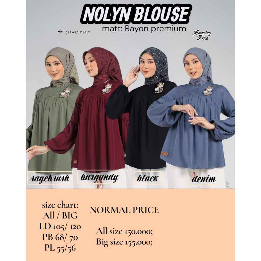nolyn blouse , blouse polos, blouse alfasa Daily, kemeja murah