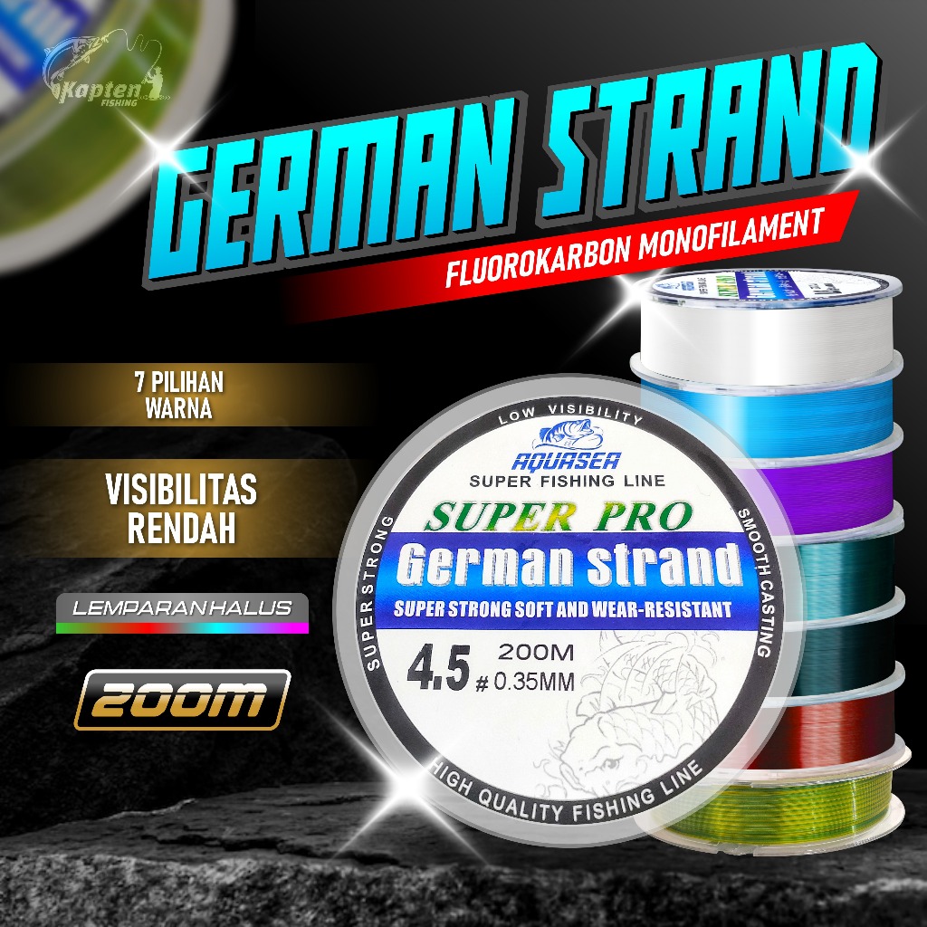 Kapten Fishing Pancing Germany Fishing Line 200m Senar Pancing Kuat Anti Keriting ORI Bahan Nilon