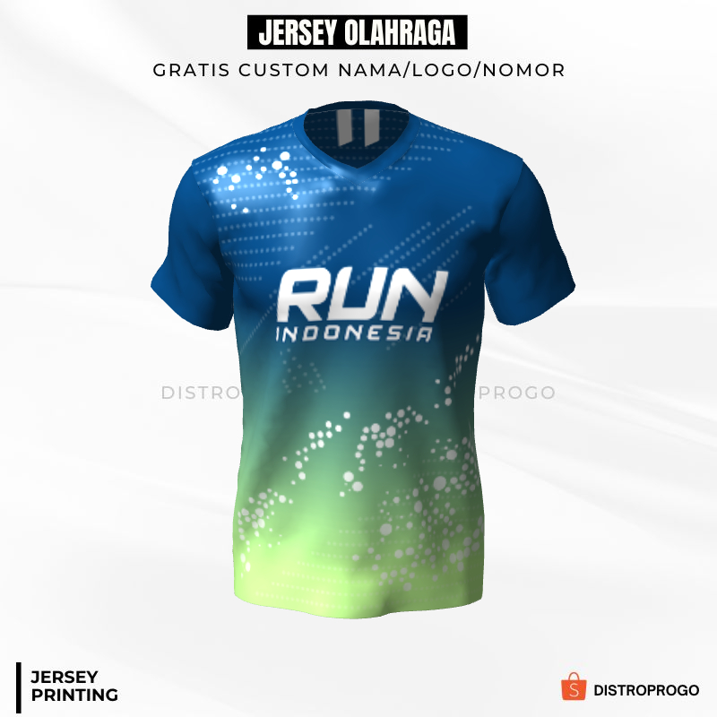 Kaos Jersey Lari Tosca Biru Motif Polkadot 294 - Jersey Fun Run Bisa Custom