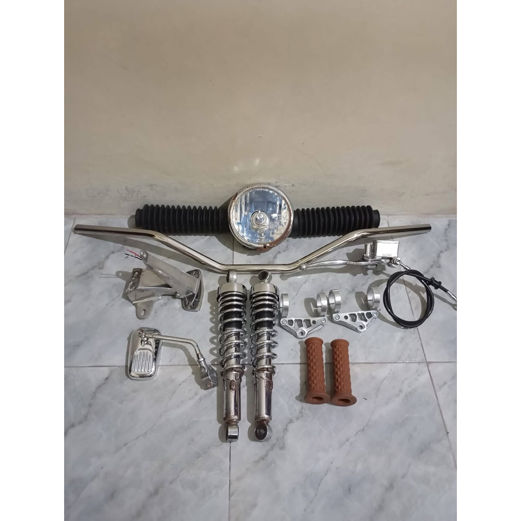 Paketan depan shock headlamp stang motor custom