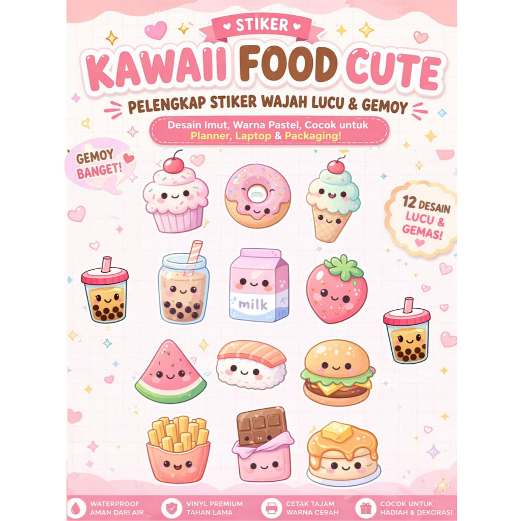 STIKER KAWAI FOOD CUTE / AKSESORIS LUCU IMUT MURAH