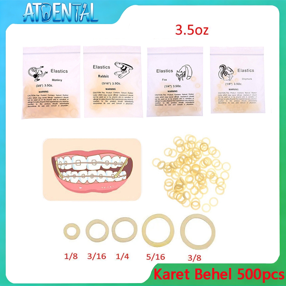Karet Behel 500pcs (3.5oz) - Karet Elastik Ortodonti Penutup Gigi Renggang, Cocok untuk Braces dan K