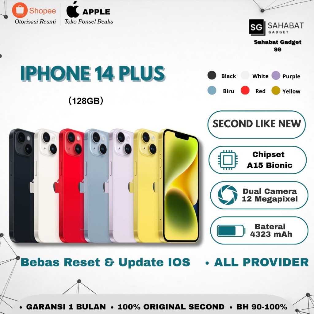 Iphone 14 Plus RAM 128GB SECOND INTER 100% Fullset bergaransi