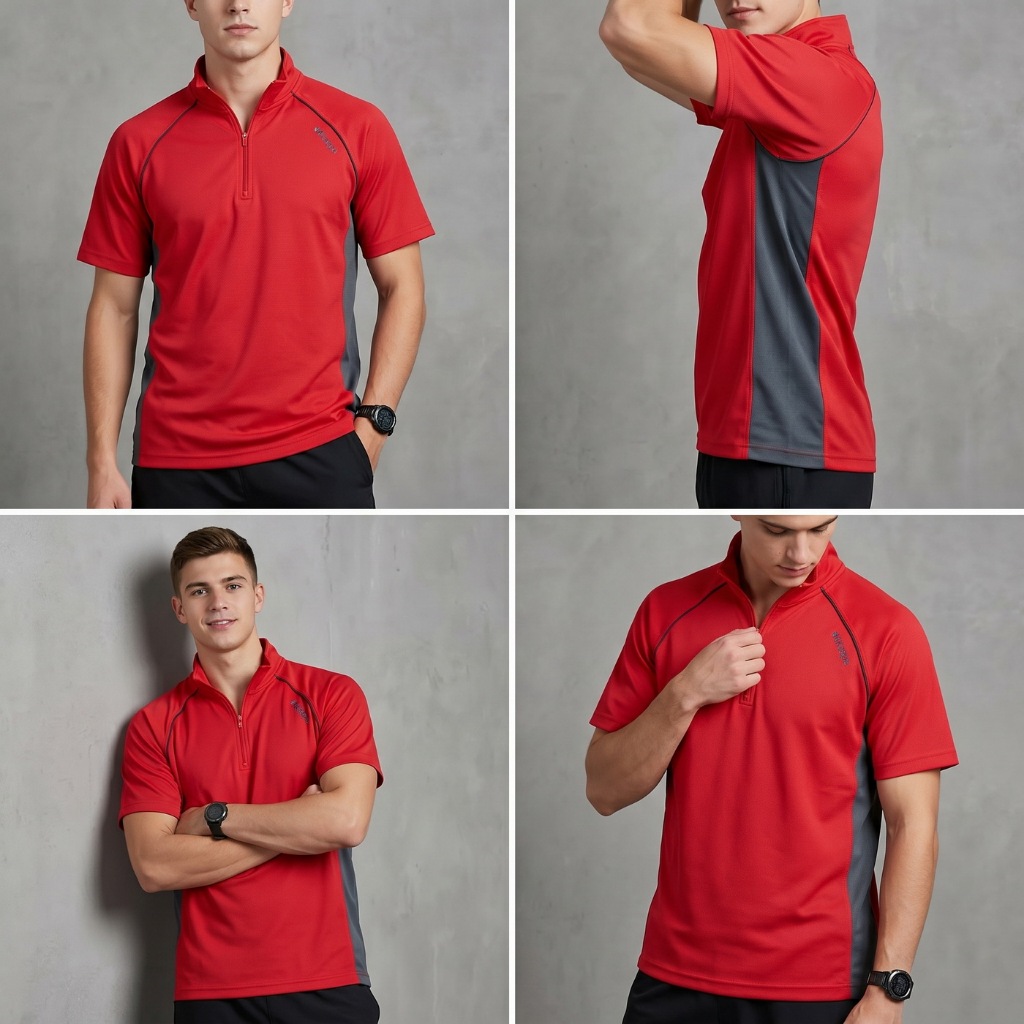 Kaos Jersey KAEPA Half Zip Olahraga Pria Merah Keren Size L-XL
