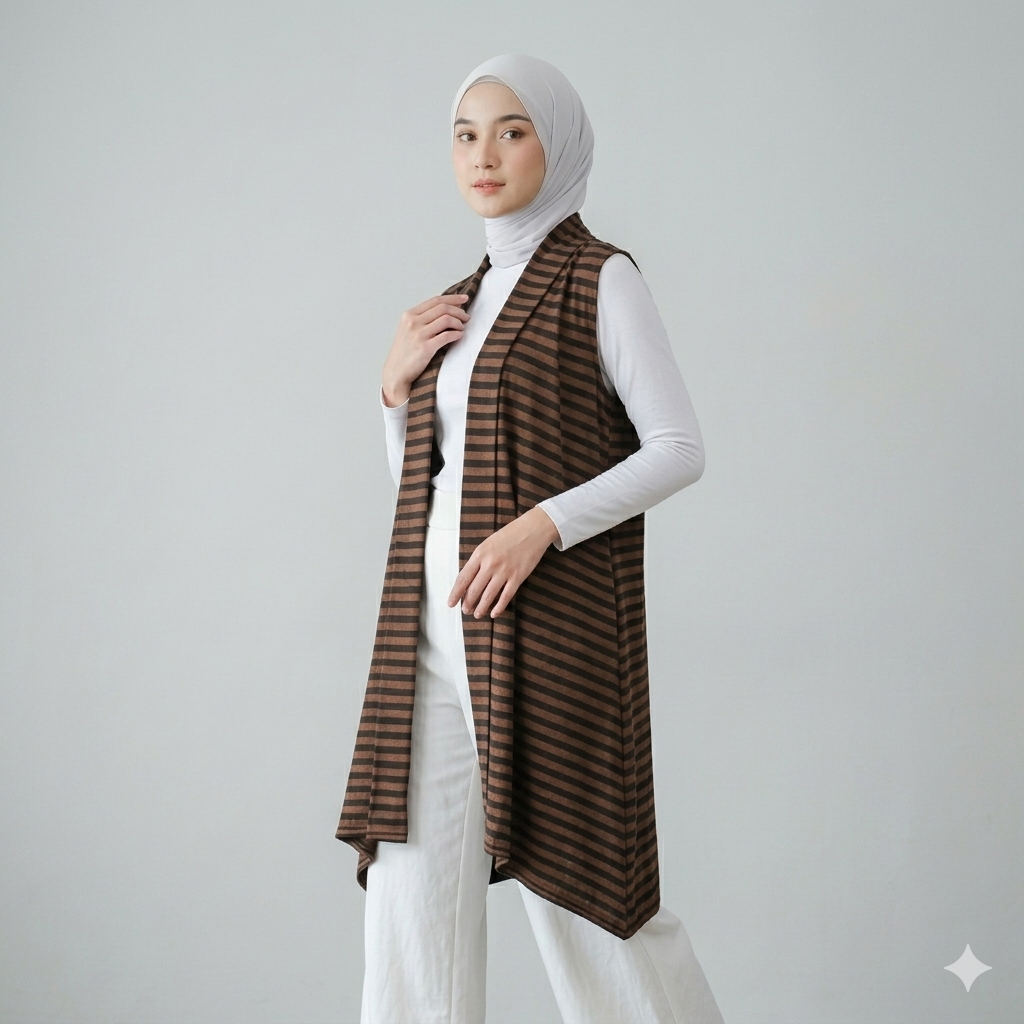 Shanaya Baju Batik Wanita Outer Lurik Besar Coklat atasan wanita karir kerja kondangan vest tenun