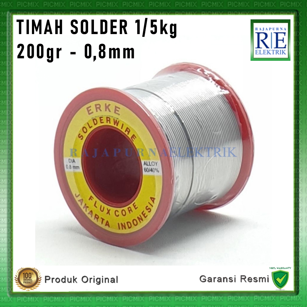 Timah Solder ERKE 1/5kg 200gr Solder Core Wire 0,8mm (60/40) ASLI