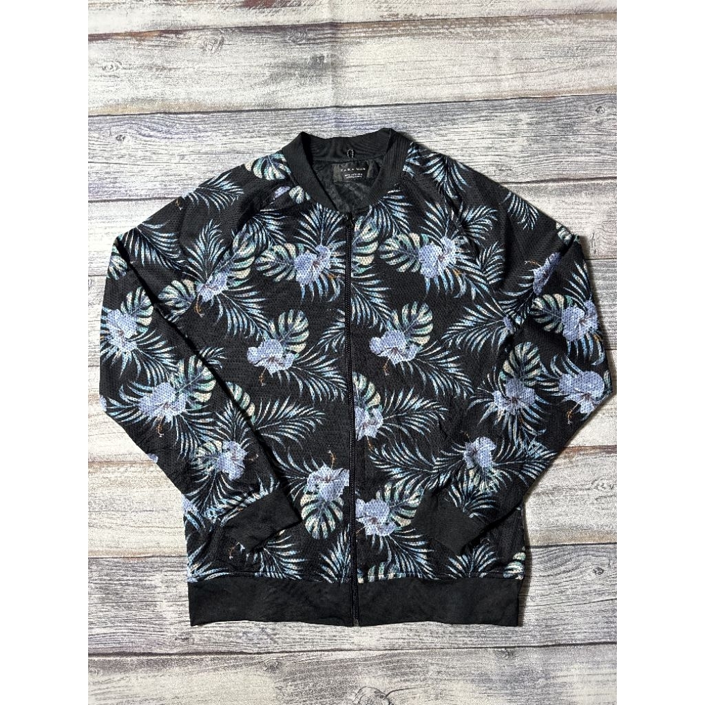 Jaket Bomber Zara Man Outdoor Floral Motif Casual Hibiscus Jacket Waterproof Sport Branded