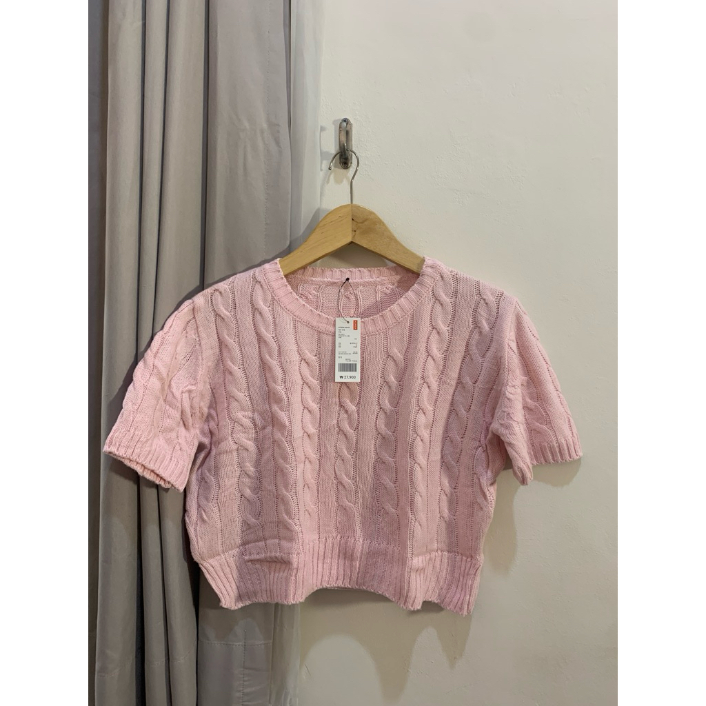 Baju rajut wanita crop motif kepang