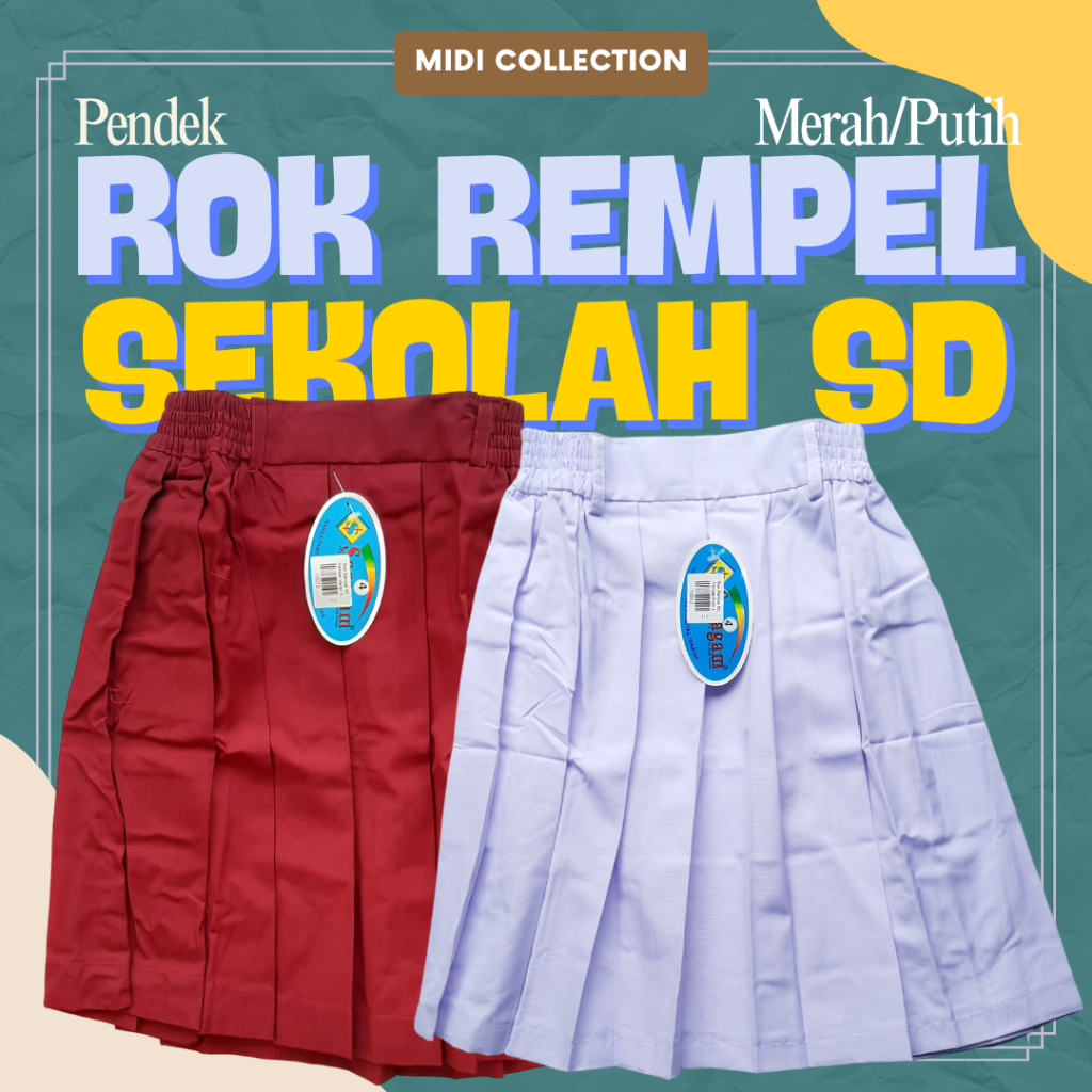 Rok Sekolah SD Merah Putih Pendek Rempel Keliling - Bahan Famatex Premium