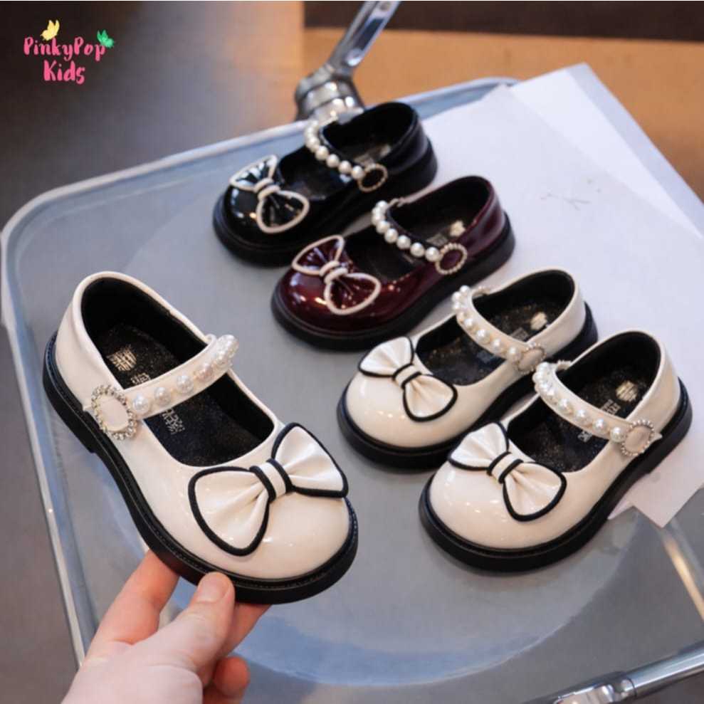 Sepatu anak Perempuan Cantik Pita Mutiara Flat Shoes anak Wanita Mewah Fashion Balita-Remaja Premium