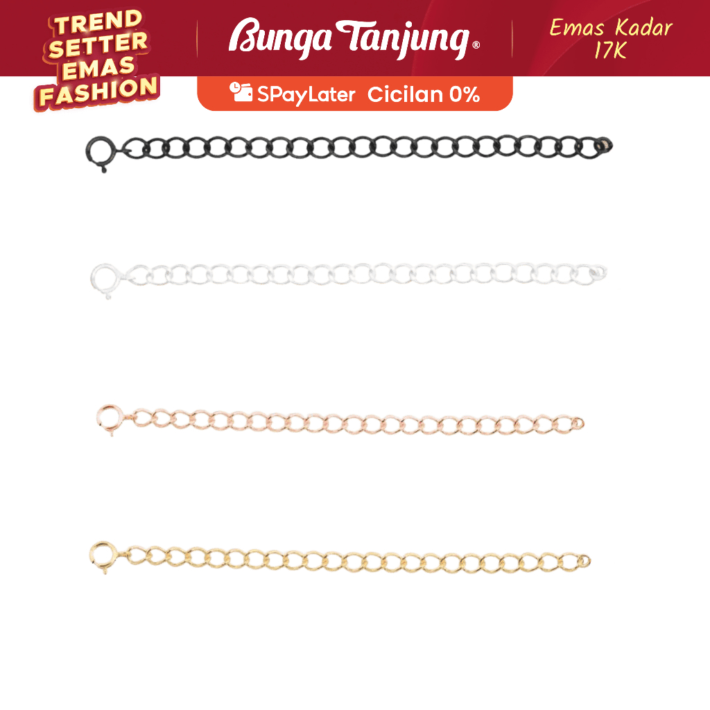 EXTENDER - RANTAI EXTENTION KALUNG GELANG - EMAS 17K - BUNGA TANJUNG GOLD