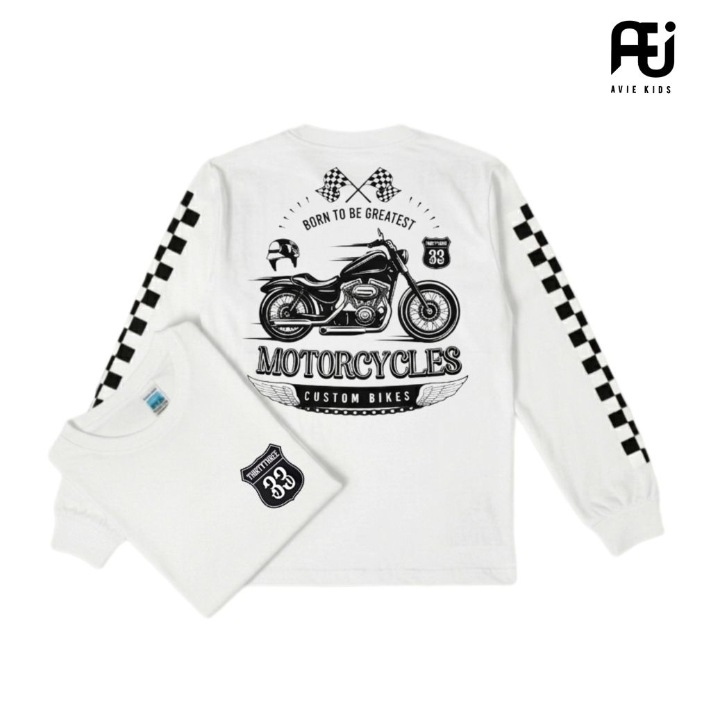 Baju Kaos Anak Laki-laki Lengan Panjang Motif Motor Depan Belakang Usia 1-12 Tahun Bahan Katun