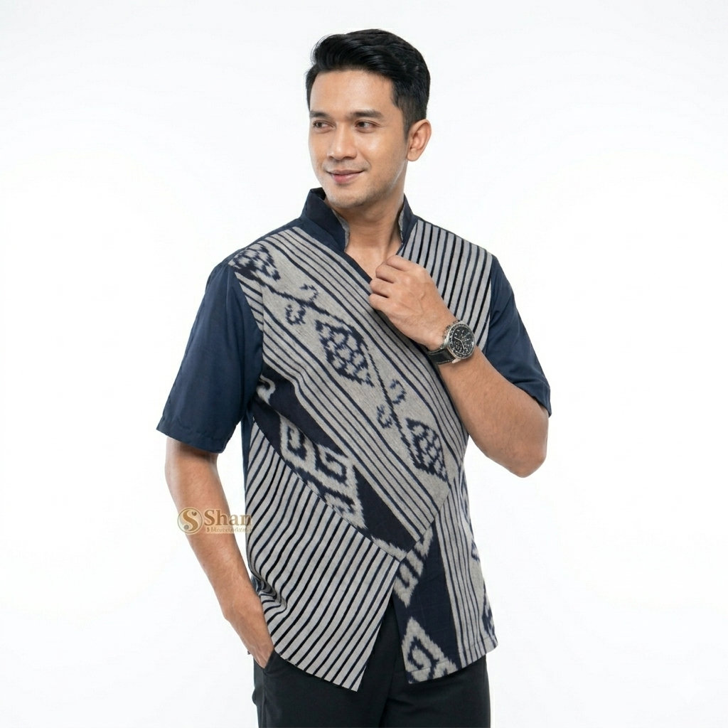 Shanaya Baju Batik Modern Kemeja koko silang tenun kombinasi toyobo hem koko model terbaru tanpa kan
