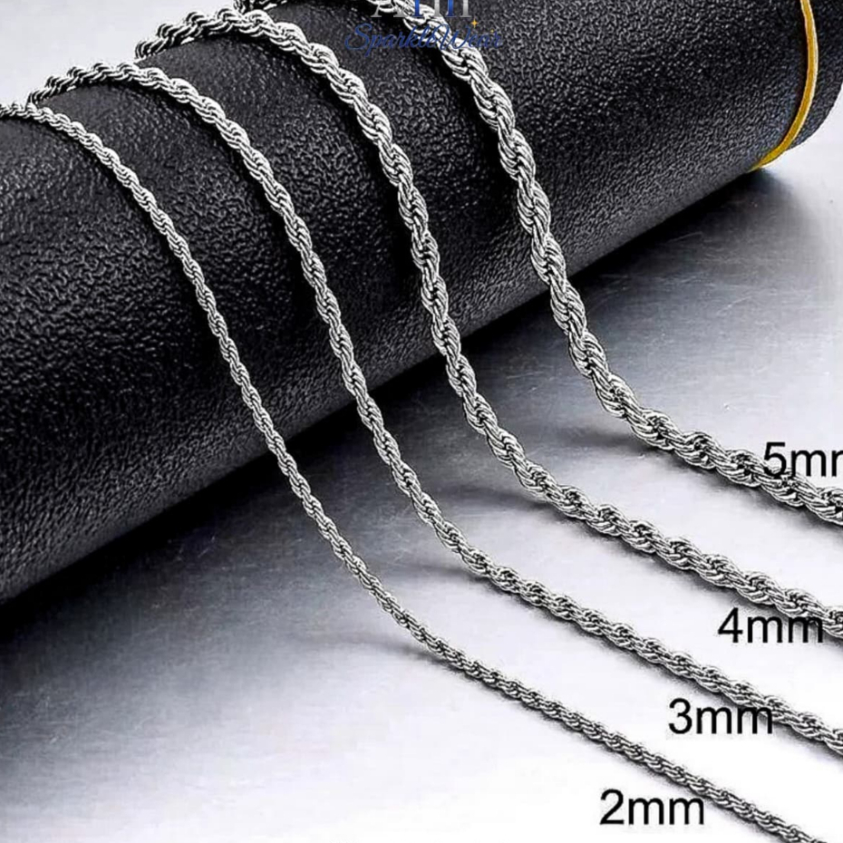 Kalung Tambang Titanium Original Anti Luntur Rantai Pria Wanita 2mm-5mm