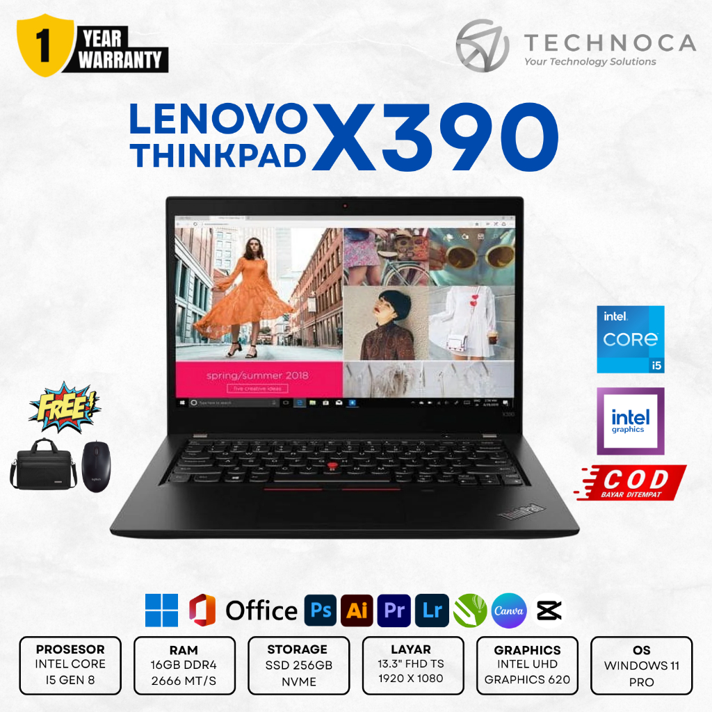 LAPTOP LENOVO THINKPAD X390 I5 GEN 8 / GEN 10 RAM 16GB SSD 256GB BERGARANSI