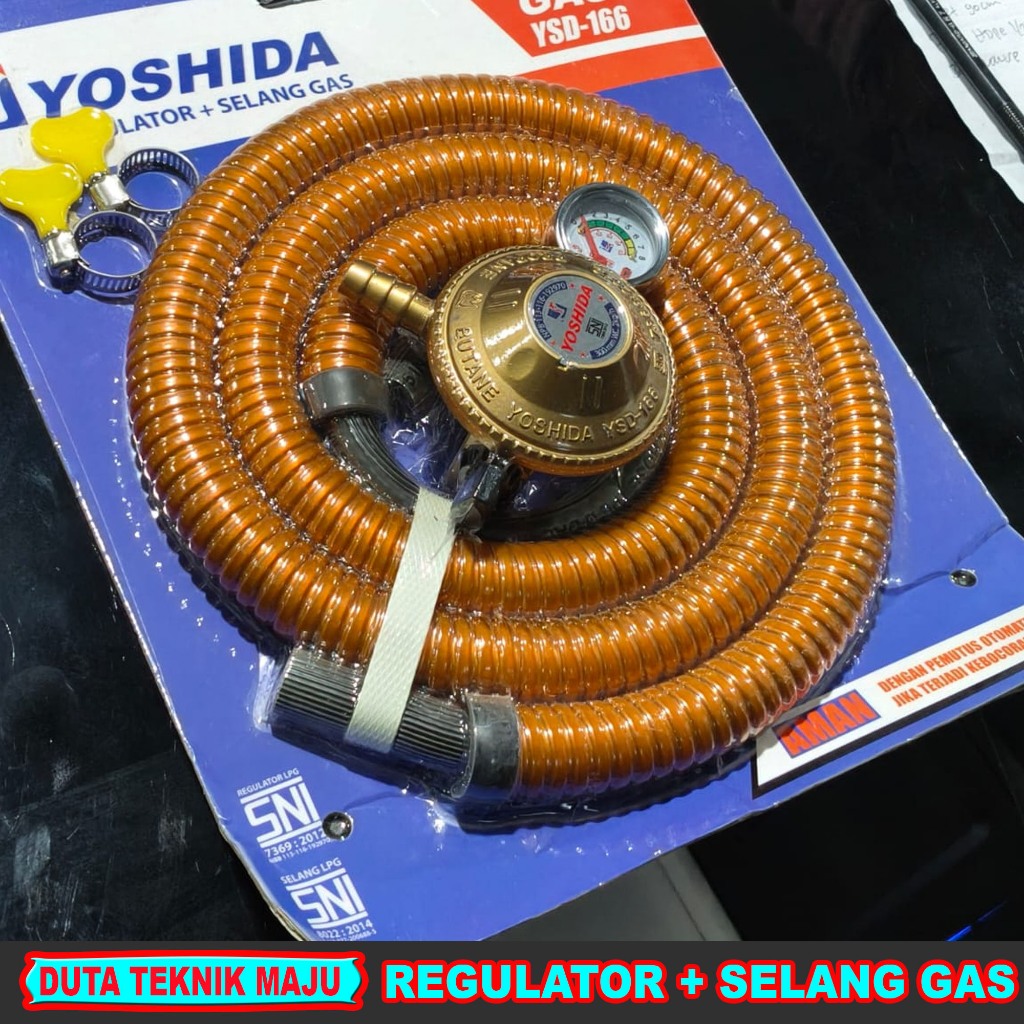 Regulator Gas YOSHIDA Low Pressure + Selang Gas Flexible Hitam 5 Lapisan Kuat dan Awet Selang Anti B