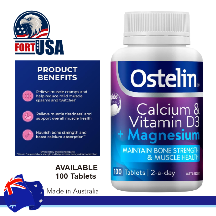 Ostelin Calcium D3 Magnesium 100 Tablets – Vitamin Tulang, Kalsium Tinggi, D3 & Magnesium untuk Dewa