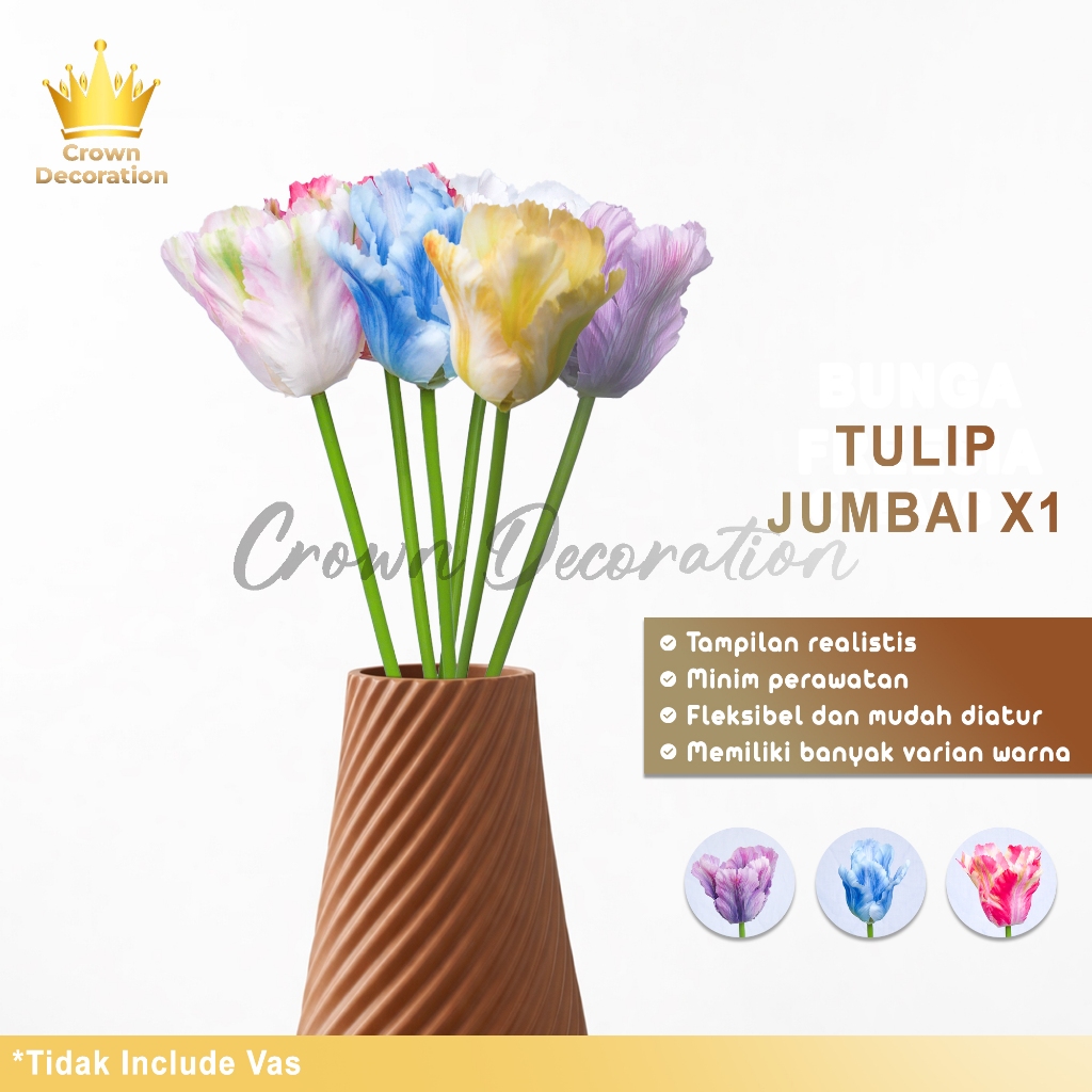 Tulip Jumbai Cabang 1 Bunga Artificial Hiasan Meja Sudut Minimalis Estetik | Single Stem Fringed Tul