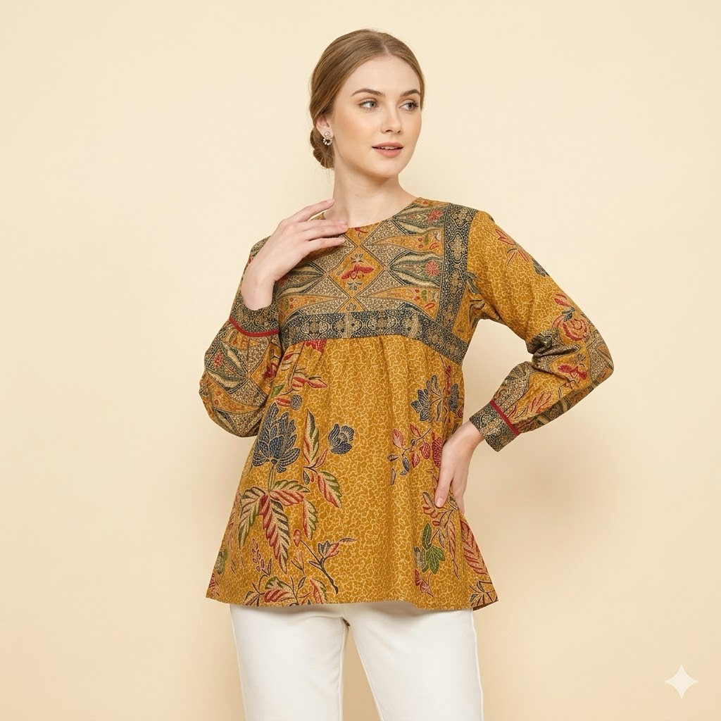 Shanaya Baju Batik Wanita Blus Puspa Coklat Batik Klasik Elegan