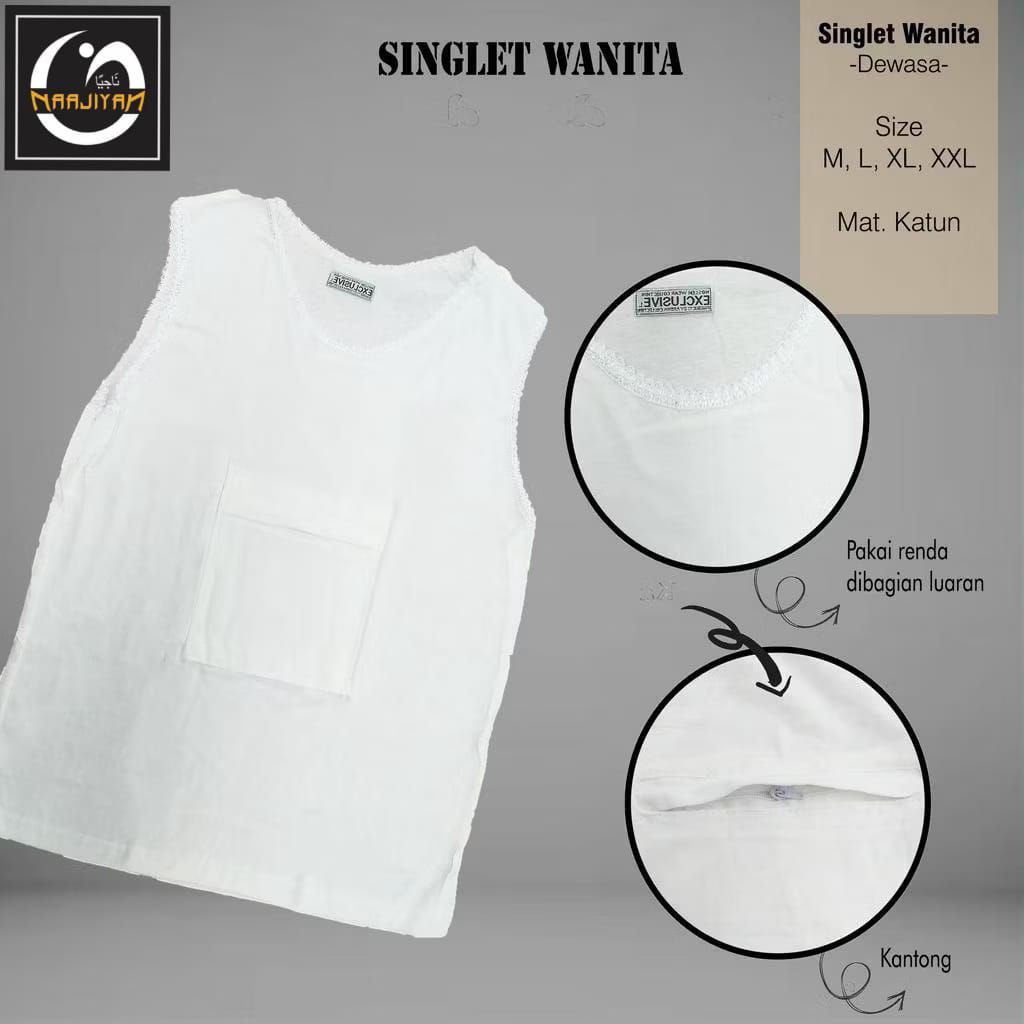 SINGLET WANITA HAJI UMROH KANTUNG PERLENGKAPAN HAJI UMROH SINGLET PUTIH | KAOS DORAEMON SINGLET WANI