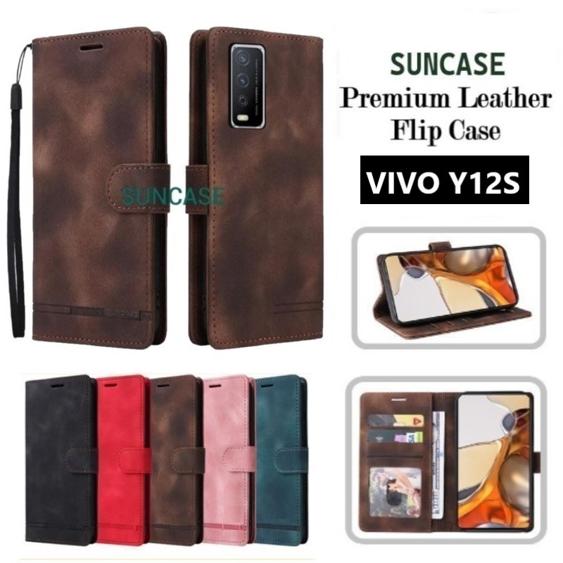 Casing hp VIVO Y12S model flip dompet softcase premium ada tali