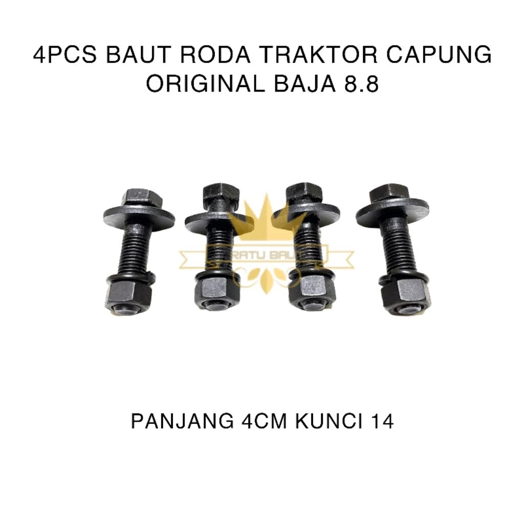 Baut Roda Traktor Capung Mini Baja Grade 8.8 Kunci 14 Paket 4 Set / Baut Roda Kolektor M10 Panjang 4