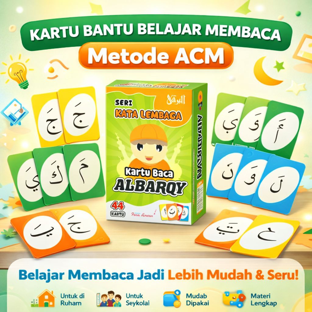 Grosir dan Satuan Kartu Permainan Belajar Membaca dan Mengaji seri Albarqy Mini dg Kata Lembaga Al B