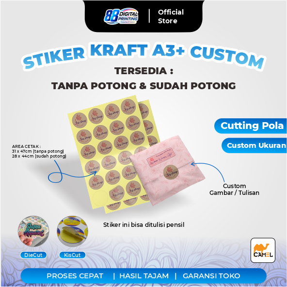 Promo Cetak Sticker Estetik A3+ / Print Stiker Coklat Craft Label Thank You  / Label Kemasan Lucu