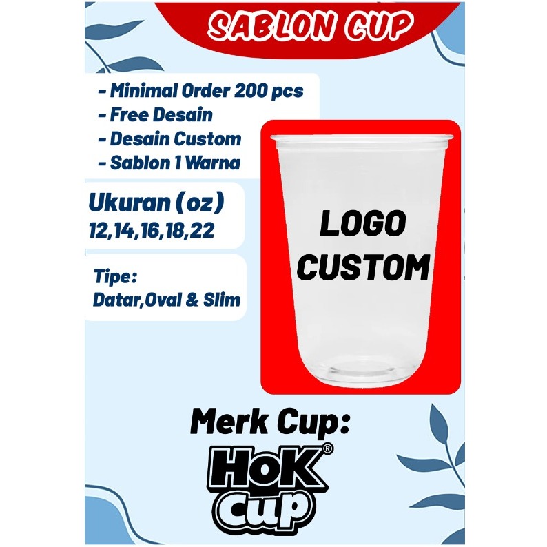 SABLON CUP MERK HOK CUP 14,16,18,22 OZ DATAR,OVAL & SLIM MINIMAL ORDER 200 PCS