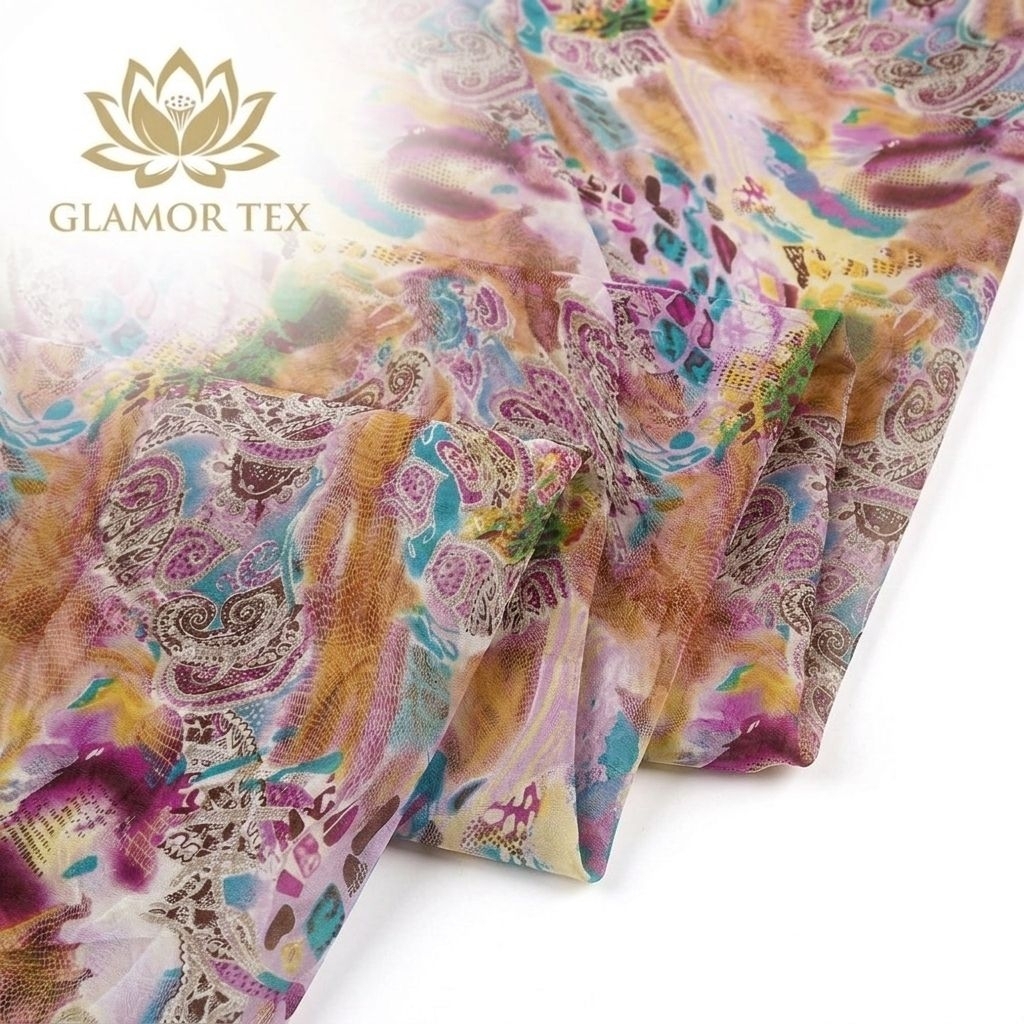 Kain Sifon Sutra Motif Abstrak  – Sifon Sutra Premium Lembut Flowing Kyt