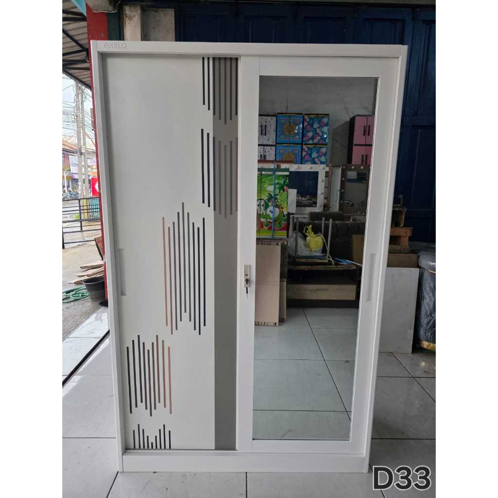 Lemari Pakaian Besi Okelo by Importa 2 Pintu Sliding Lebar 120 cm Motif - Lemari Baju Sliding / Lema