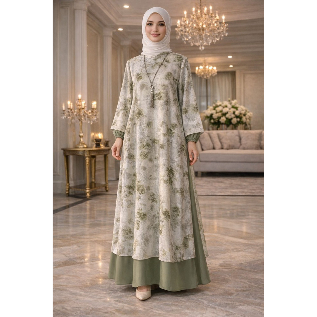 Gamis Malaysia Premium - Dres Motif Elegan - Gamis Muslimah Motif - Gamis Lebaran Terbaru