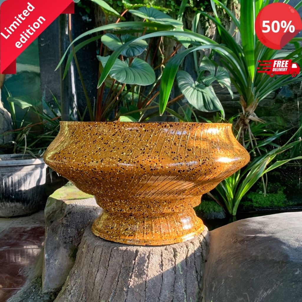 Pot Bunga Karet Ban Bonsai Diameter 30cm Motif Marmer Keramik Tanah Liat Teraso Terakota Anti Pecah 