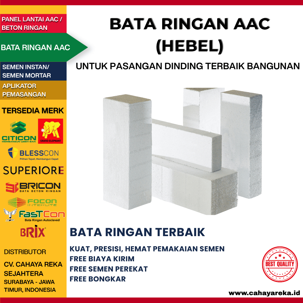 Bata Ringan AAC (Hebel) Citicon, Grand Elephant, Blesscon, Superior, Bricon, Focon, Fastcon, Jayabri