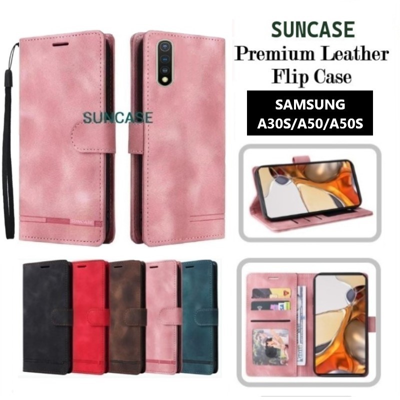 Casing hp SAMSUNG A50 A50S model flip dompet softcase premium ada tali
