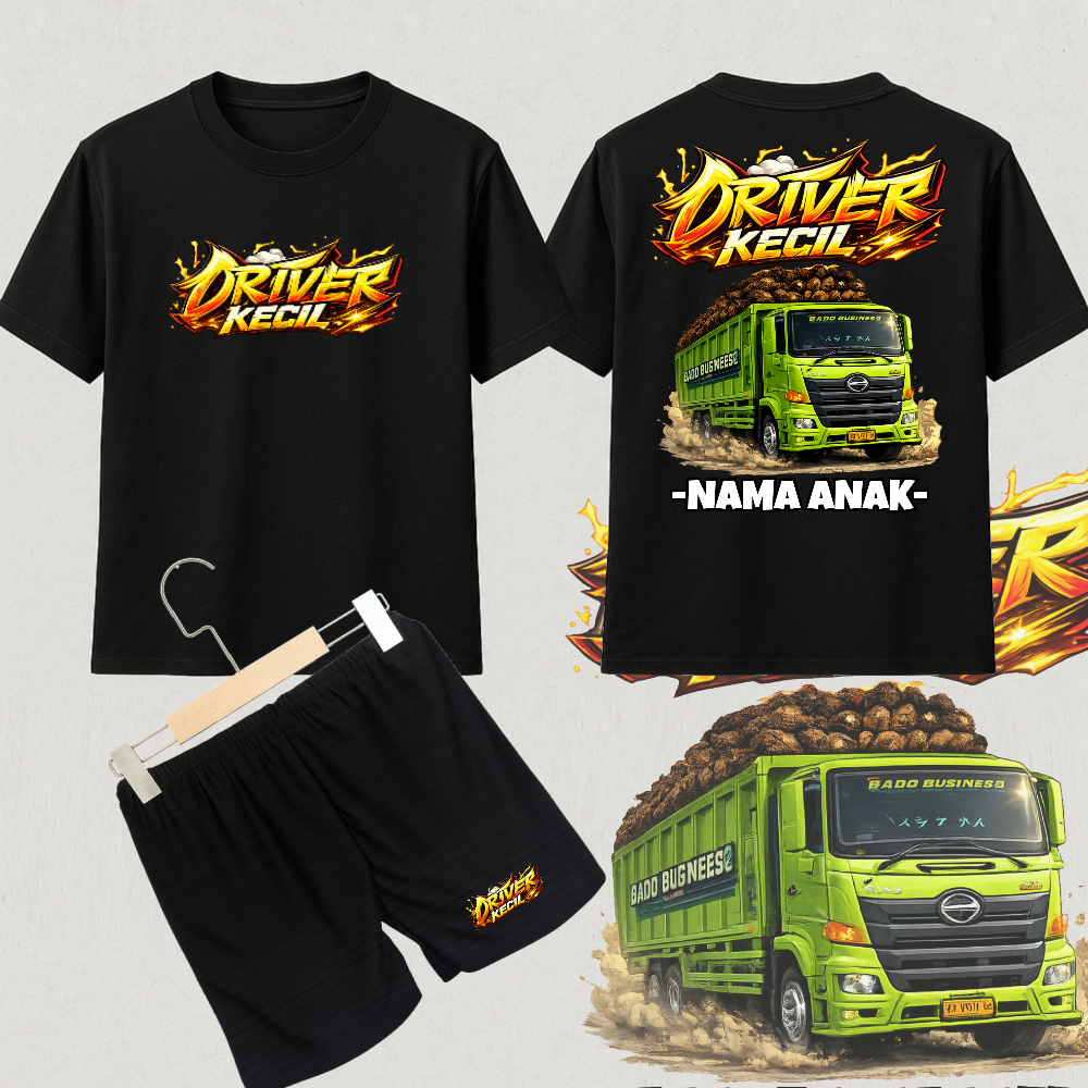 Setelan Kaos Anak Laki Laki Custom Truck Driver Kecil Type 27 – Baju Cowok Adem Nyaman Sablon DTF + 
