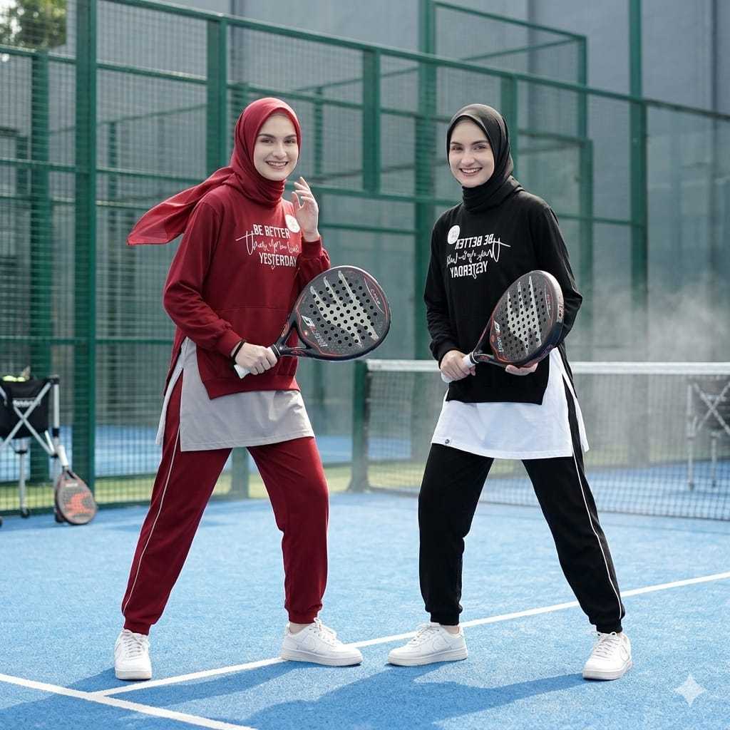 Setelan Baju Olahraga Wanita Muslimah JUMBO Outfit Sport Senam Bersepeda Jogging Padel
