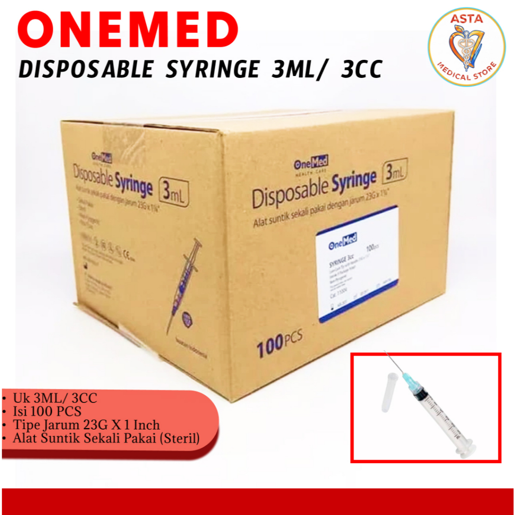 ONEMED SPUITE 3CC ISI 100 PCS STERIL / JARUM SUNTIK SPET 3CC | Jarum Suntik 3ml