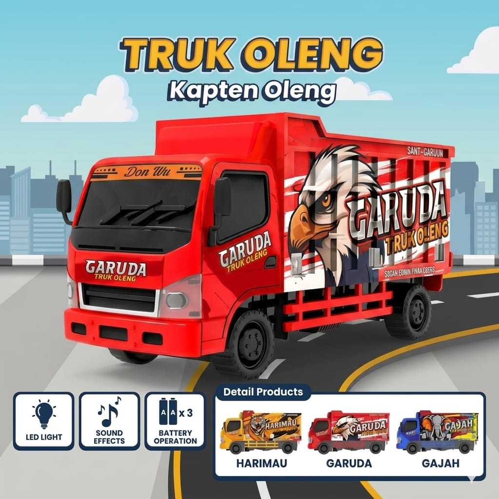 Mainan Mobil Mobilan Truk Kapten Oleng Basuri Ada Lampu dan Suara VR789 mania truk