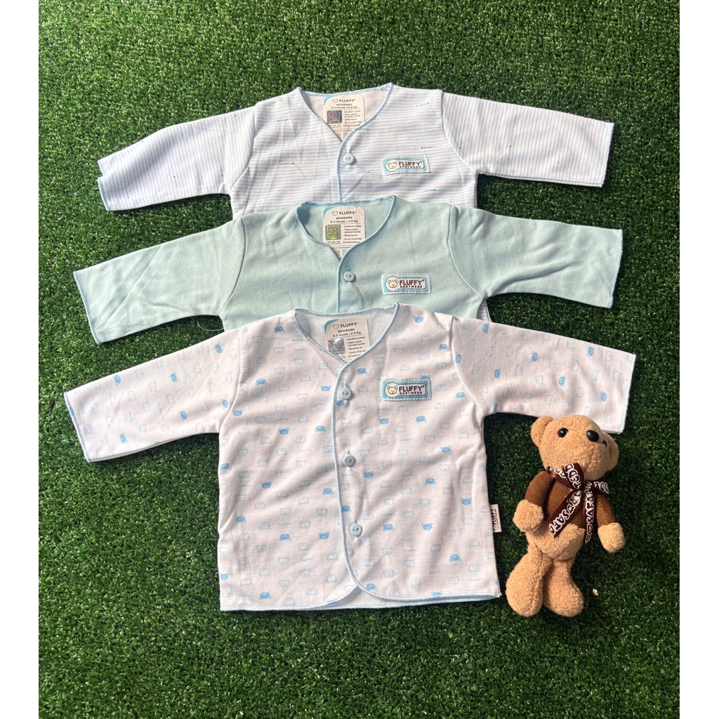 set 3 pcs baju panjang bayi new born 0-3 bulan merk fluffy fluffy baby wear