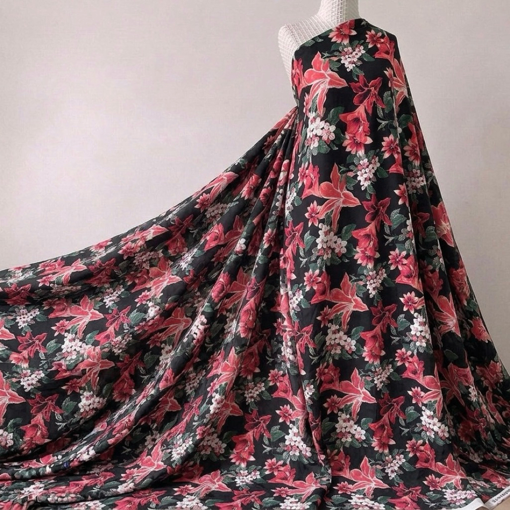 kain katun rayon motif bunga besar